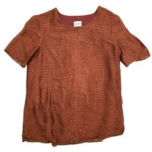 Reiss Silk Blouse Women's 8 Orange Short Sleeve Crew Neck Formal Party Top